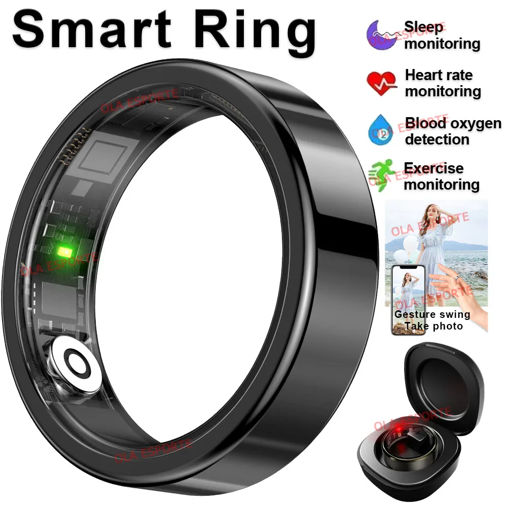 

New Smart Ring Men Women Gesture Control, Heart Rate Blood Oxygen Sleep Monitor 5ATM IP68 Waterproof Sport Rings For Android iOS