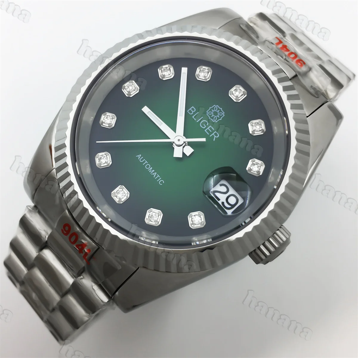 BLIGER NH35A PT5000 36 мм/39 мм Автоматические мужские часы с градиентом, синий, красный, зеленый циферблат, браслет из полированной стали