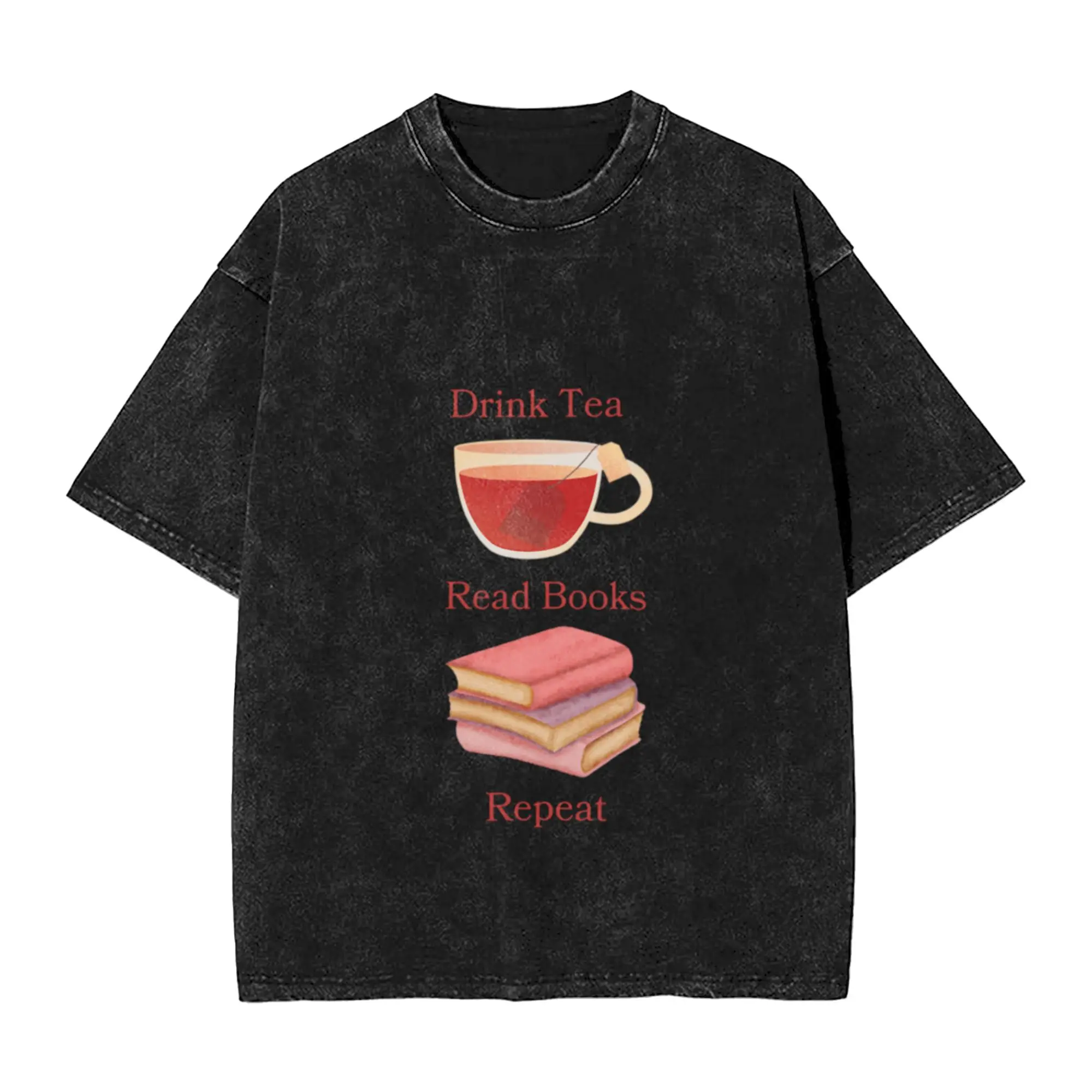 Drink Tea Read Books Repeat Unique Stylish A Vintage Oversized Cotton Unisex T-Shirts