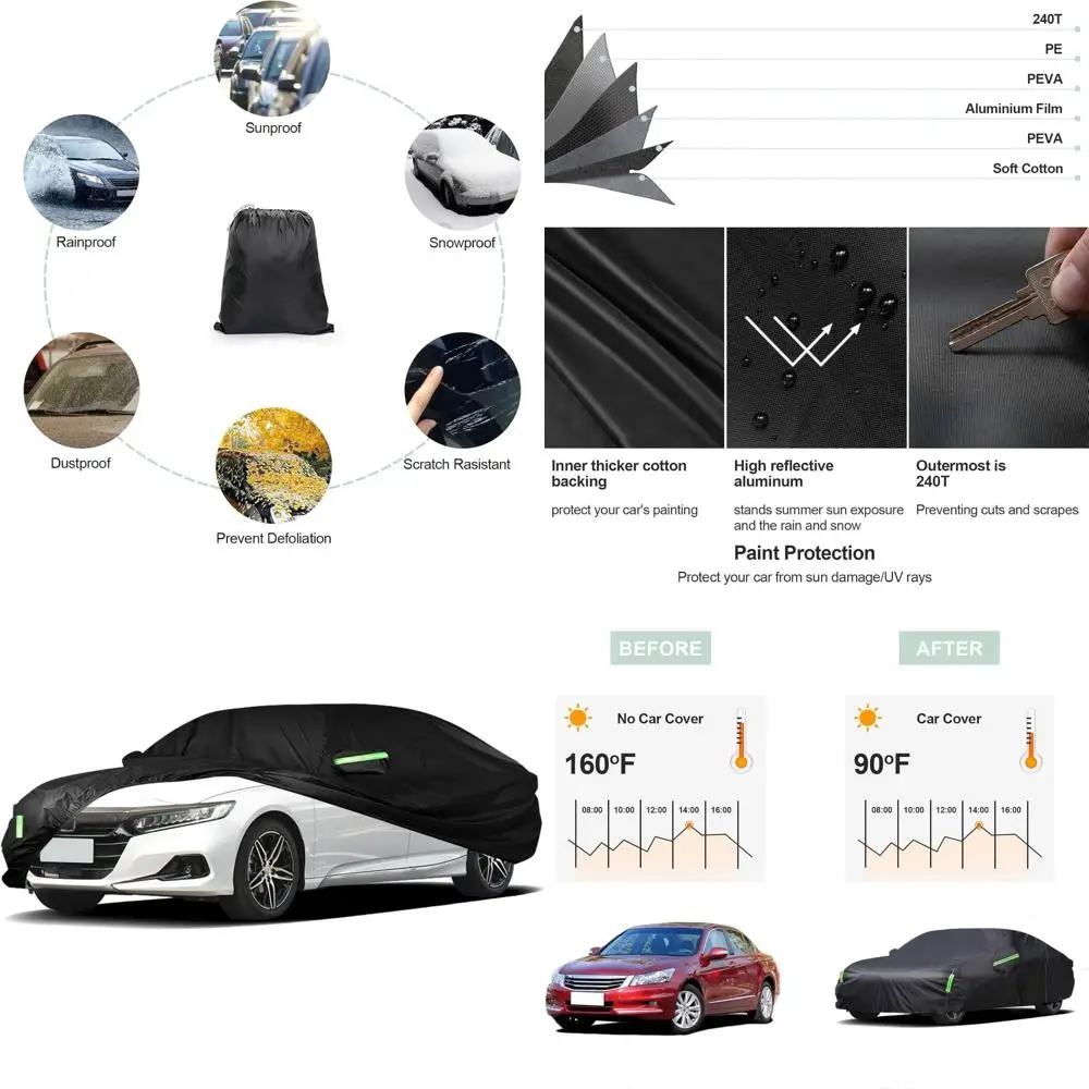 

Индивидуальный чехол для автомобиля для моделей Accord Sedan/Coupe 2001-2023 годов, всепогодный, из ткани 210T, ветрозащитный, с ремнями и молнией, защищает от солнца.