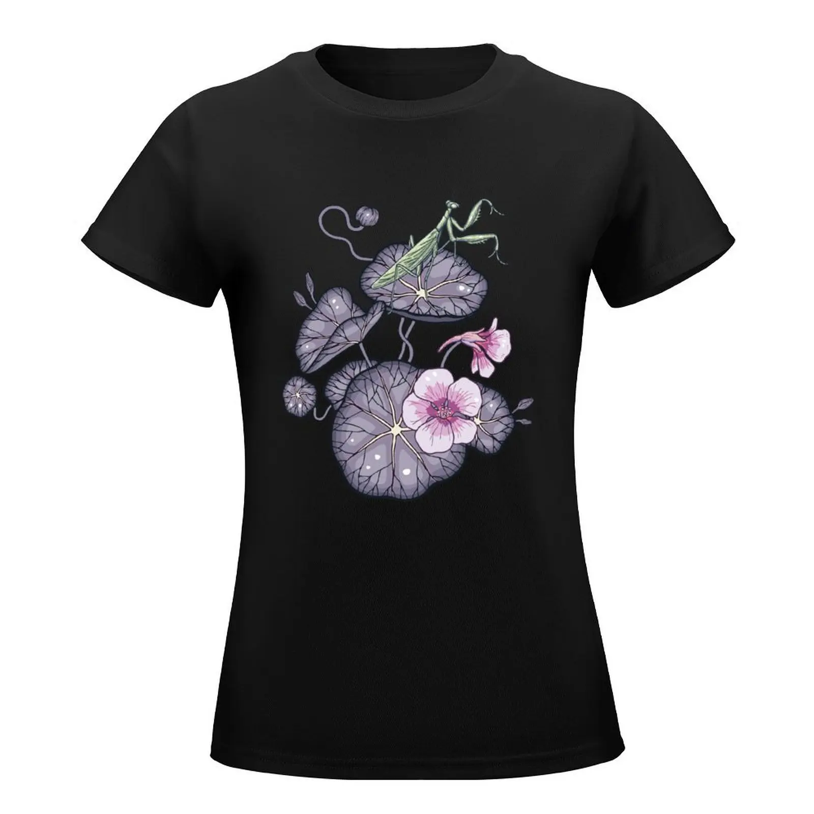 Black Indian cress garden. T-Shirt lady clothes aesthetic clothes cute tops Women tops