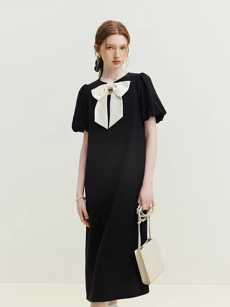 Fsle bowknot schwarzes kleid für weibliche sommer französisch kleines schwarzes kleid für frauen lässig lose frauen neues kleid für frauen
