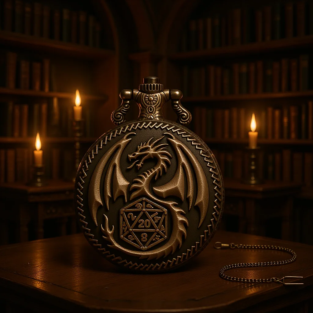 

Карманные часы в стиле ретро с драконом, игральные кости DND, футляр для ювелирных изделий в стиле вестерн, коробка для игральных костей с толстой поясной цепочкой