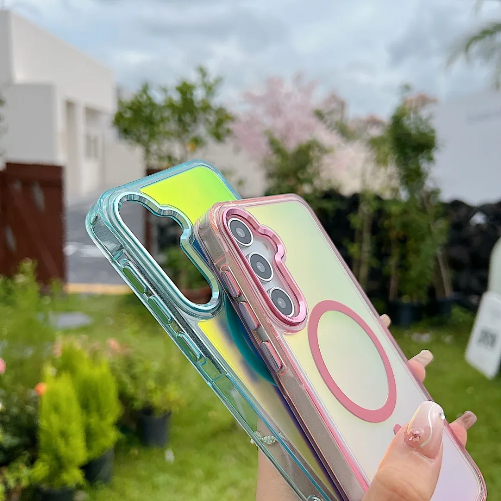 Suitable for Samsung Galaxy A53 54 55 16 26 36 56 14 13 4G 5G Magnetic Case, Laser Color Changing Frosted Strap Protective Cover