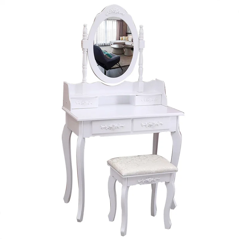 

Nordic white dresser light luxury single mirror curved legs bedroom trendy women makeup table household
