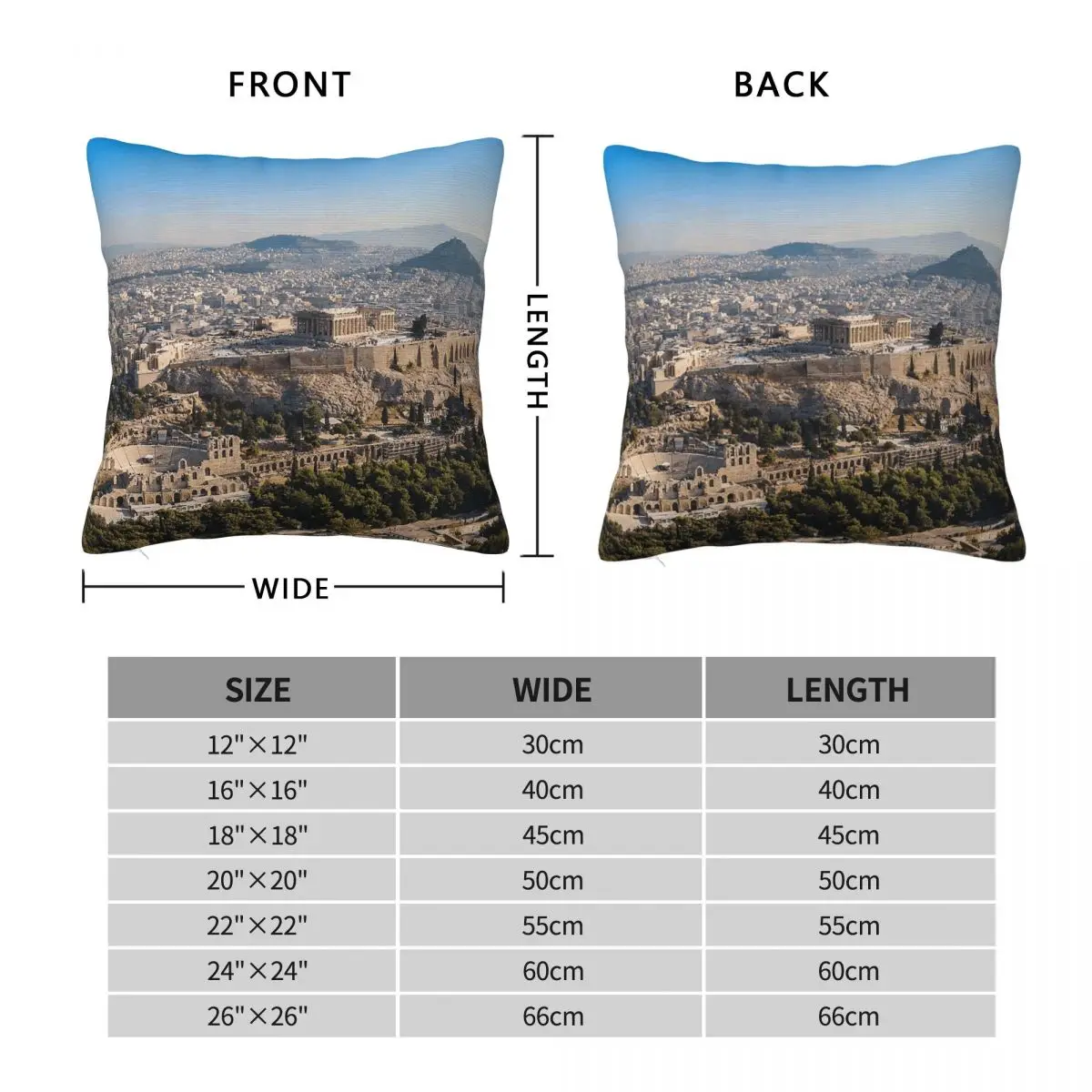 Acropolis Athens Square Pillowcase Polyester Linen Velvet Printed Zip Decorative Throw Pillow Case Room Cushion Cover 45x45