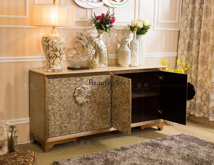 High-end screen partition cabinet marble countertop European-style room cabinet