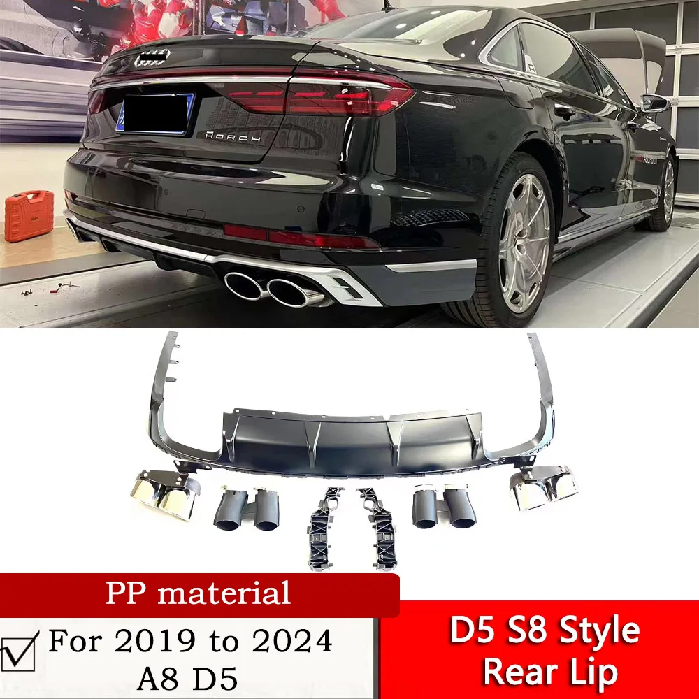 

D5 S8 Style Rear Lip For 2019 to 2024 A8 D5 Modification PP material Integrated/Split-type Style Rear Diffuser With Tail Throat