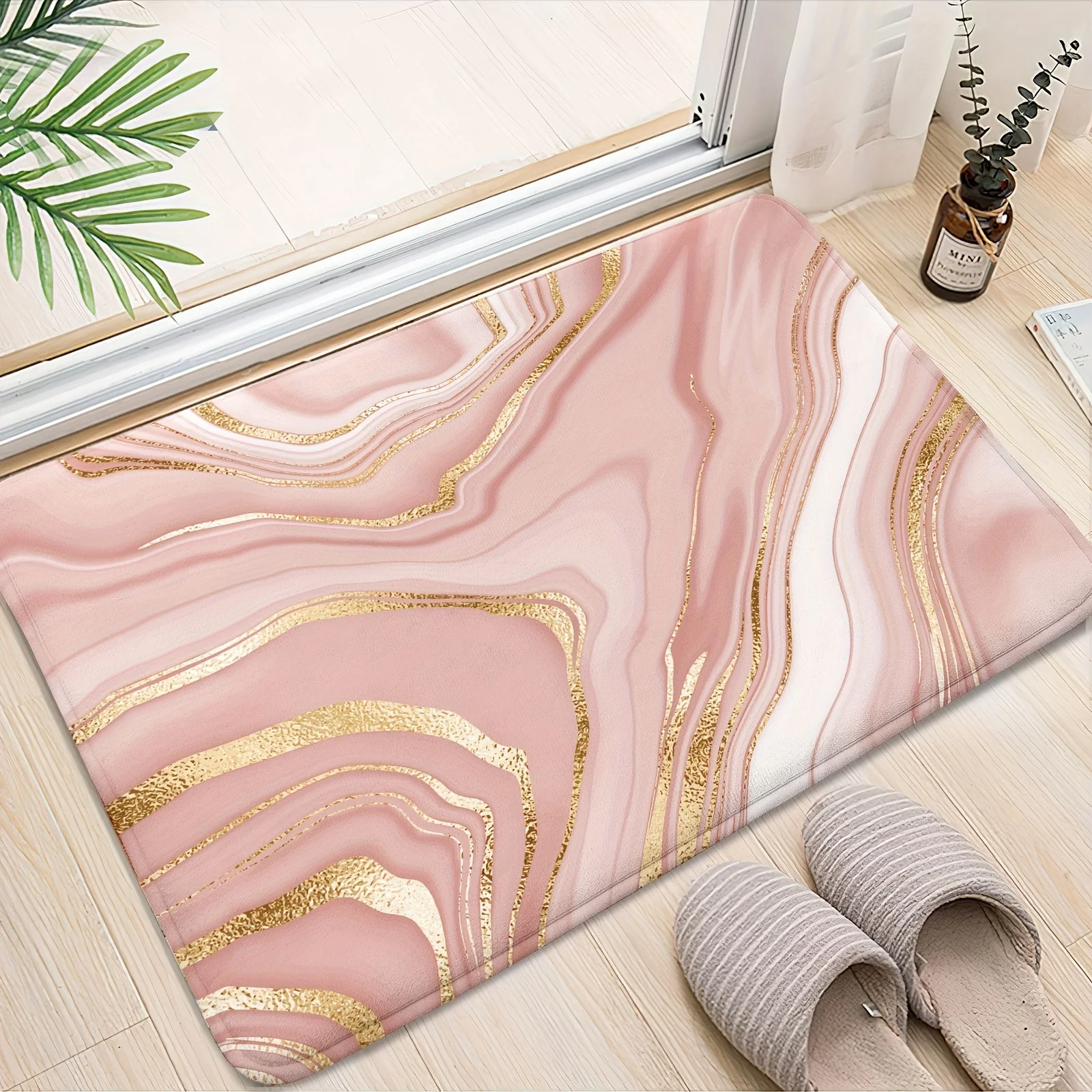 Pink Marble Indoor and Outdoor Floor Mat Bathroom Non-silp Doormat Suitable for Living Room Entrance Decorative Accessories Pad