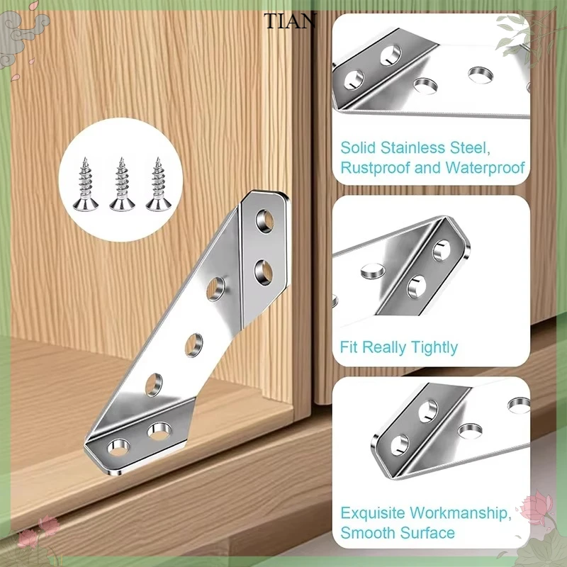 TIAN    Stainless Steel Corner Brace Universal Triangular L-Brackets 90 Degrees Thickened Angle Code Furniture Connectors