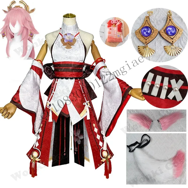 Miko Guuji Yae Impact With Headwear Wig Tail Ears Halloween Party Cosplay Costume CMM221