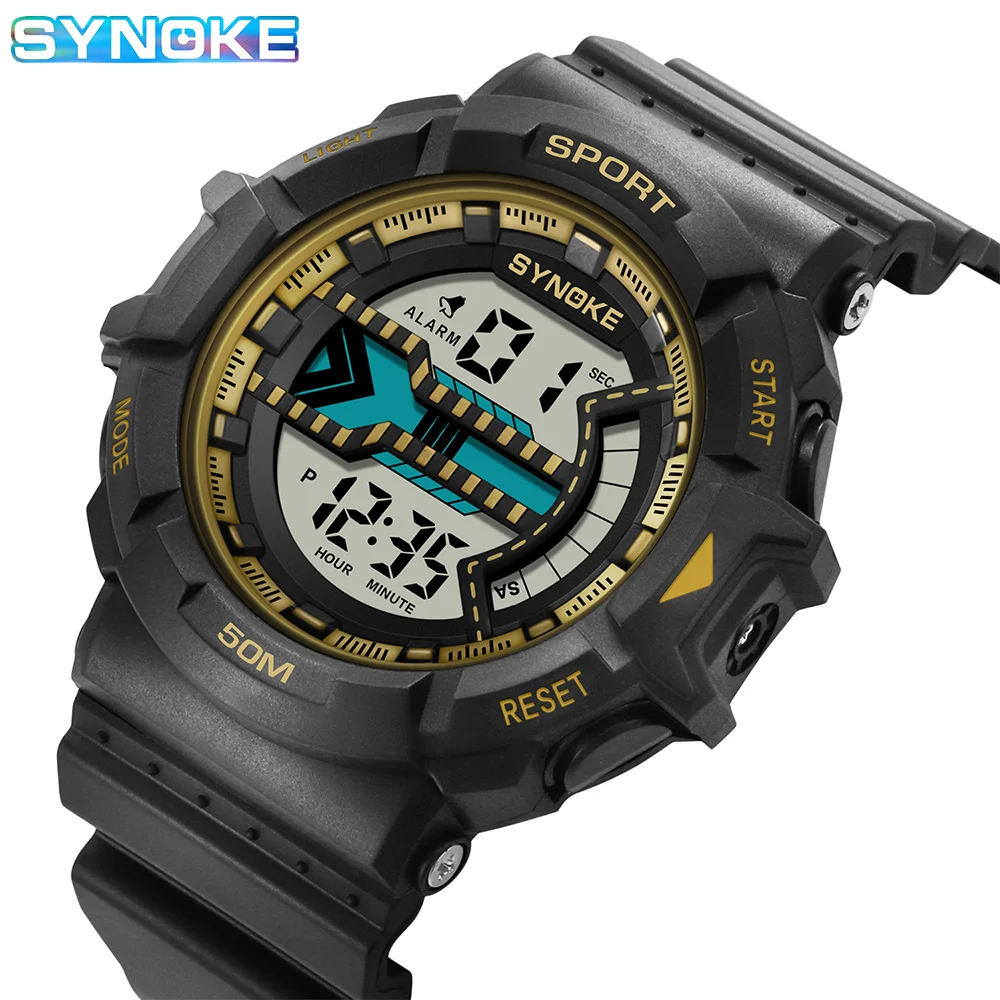 Watch Outdoor Sports Multifunctional Waterproof Shock Resistant Large Screen Display Luminous LED Digital Watch For Men Synoke