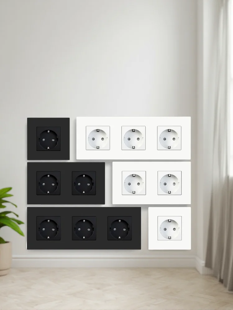 BSEED Wandsteckdose 16A Einzelsteckdose Kunststoffrahmen Doppel- und Dreifachsteckdose EU-Standard für Zuhause, Büro, Schlafzimmer, Elektrosteckdose 110V - 240V