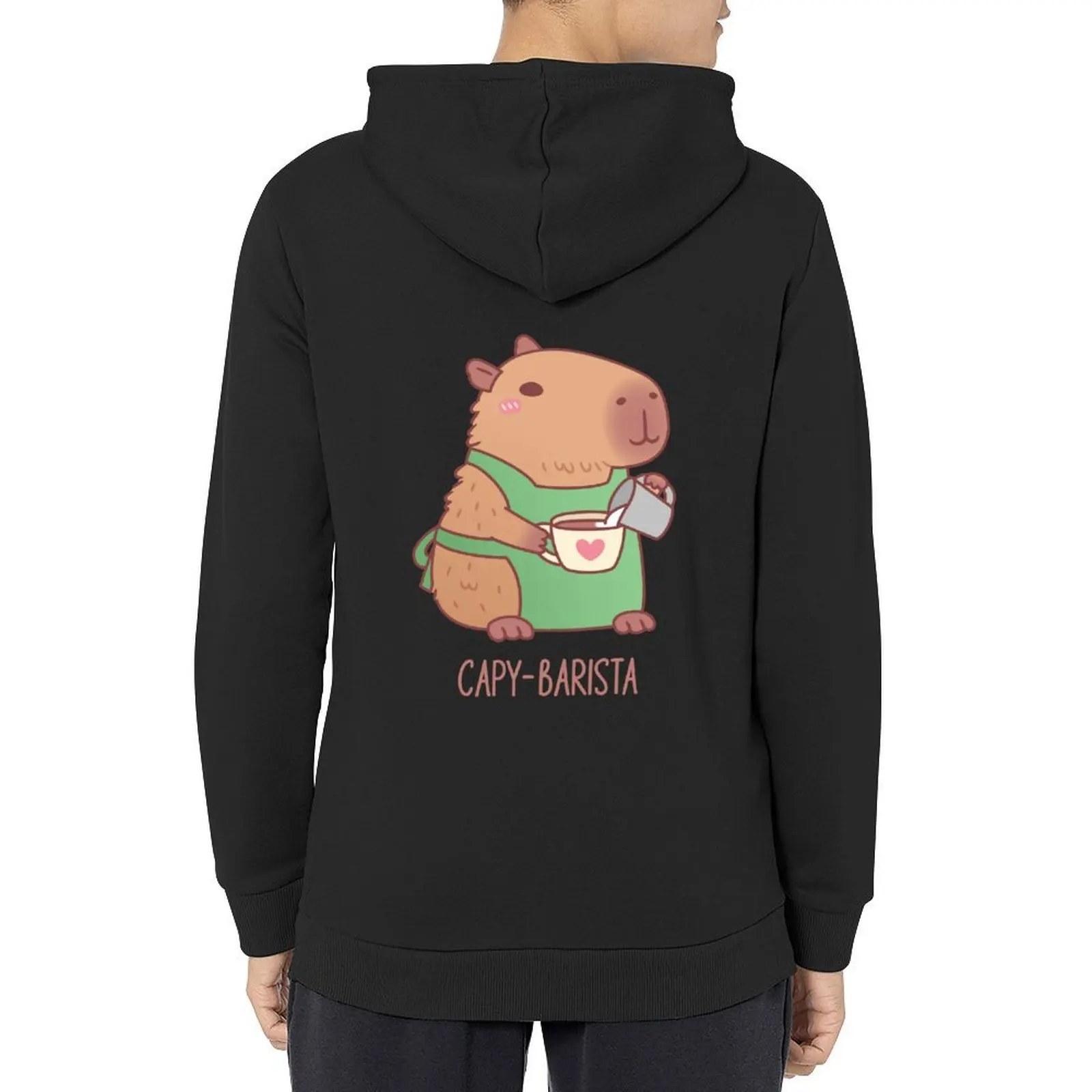 لطيف كابيبارا باريستا صنع القهوة هوديي أنيمي الملابس الكورية نمط الملابس الملابس الكورية مقنعين قميص رجل هوديي