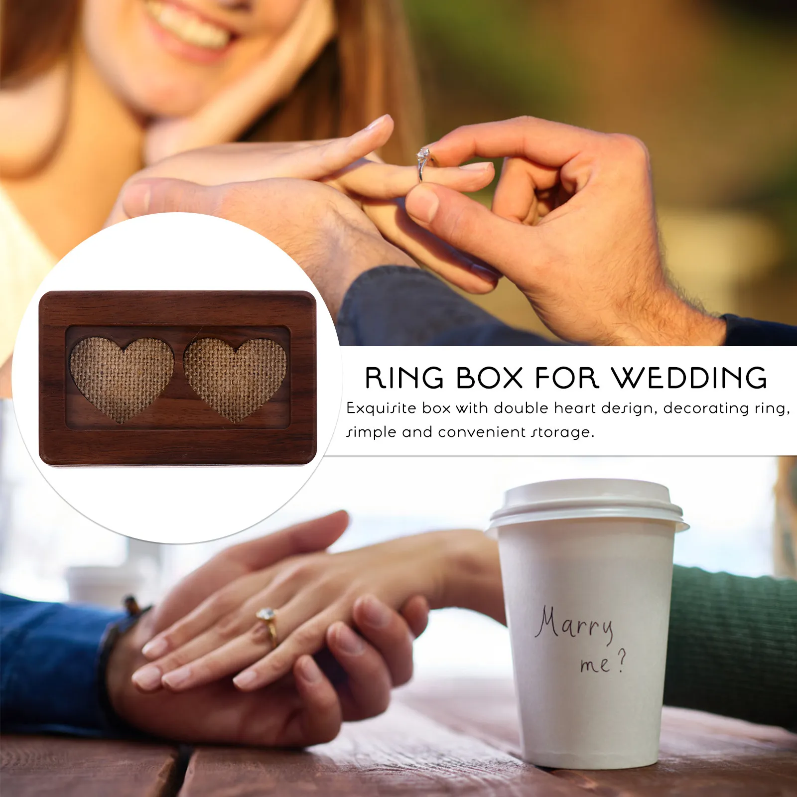 

Wood Ring Box Exquisite Solid Wood Craftsmanship Rounded Corners Fine Grain Ring Holder for Couples Valentine's Day Wedding