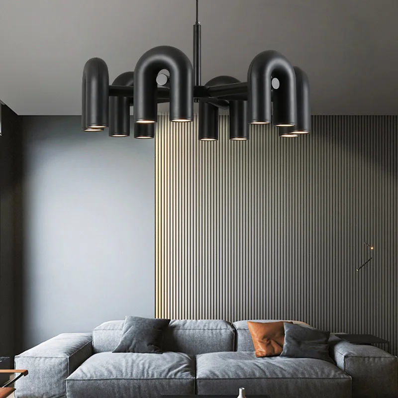 

Modern U Shape Led Pendant Lamp Black Orange Chandelier for Dining Table Kitchen Bedroom Home Decor Indoor Lighting Fixtures