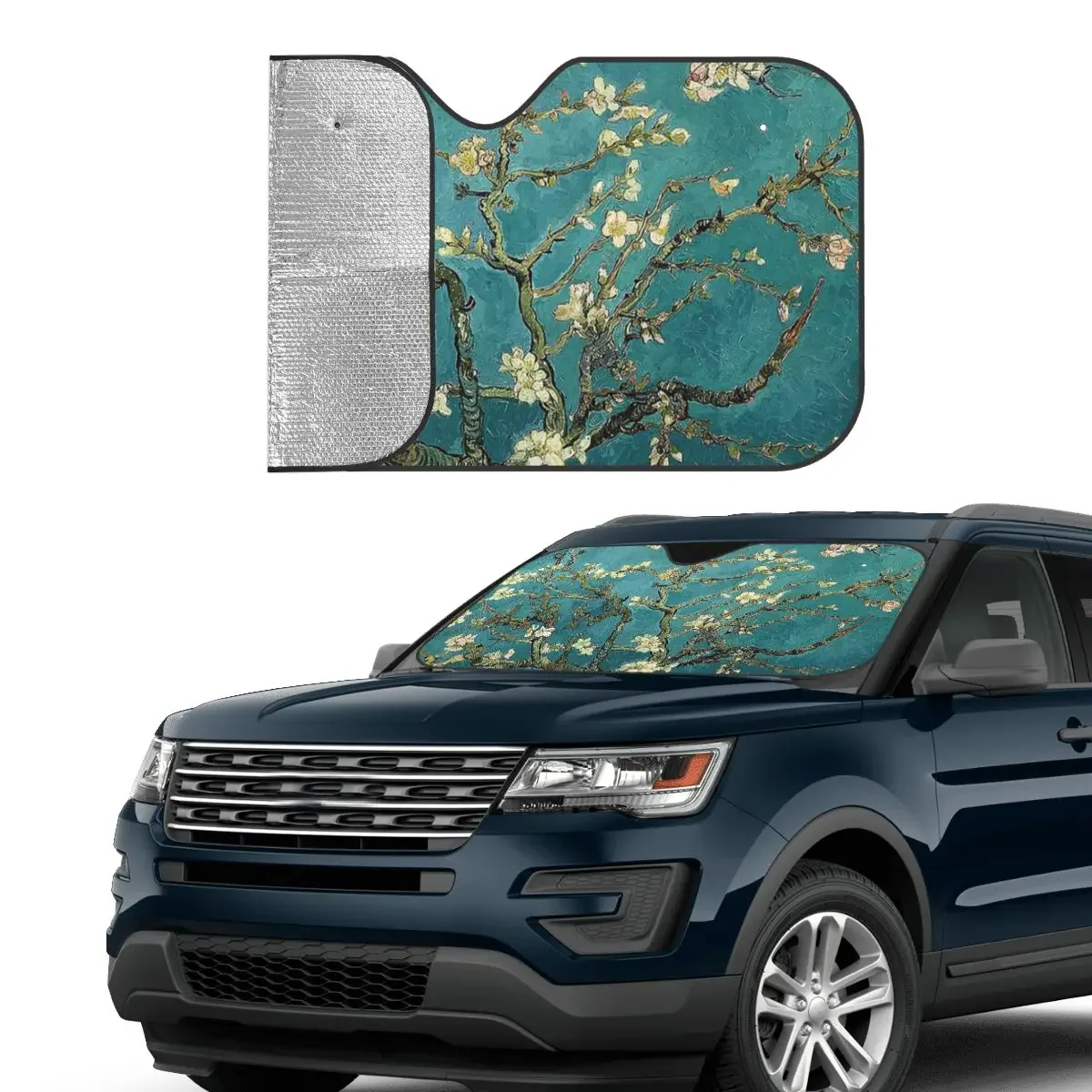 Original Van Gogh Art Sunshade Windscreen Restored Blossoming Almond Tree Cover Front Block Window Sun Visor Car-styling