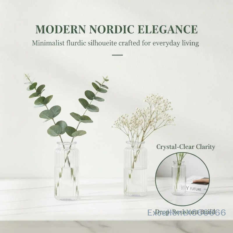 Clear Vertical Ribbed Plastic Vase, Shatterproof And Durable Centerpiece For Tabletop Floral Arrangement Décor