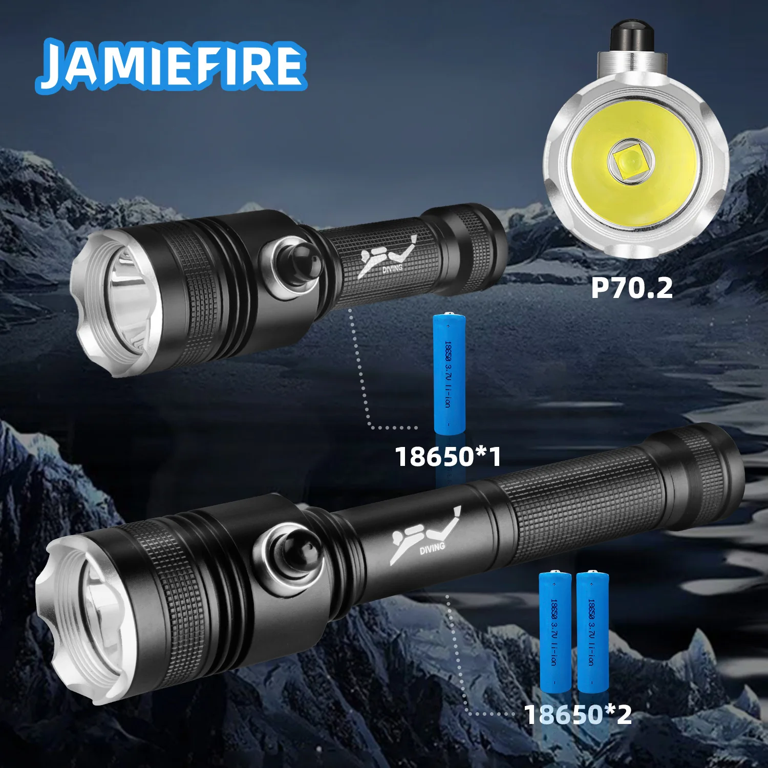 

Diving XHP70.2 4-Mode 4000LM LED 100M Press Typemagnetic Switch Waterproof Underwater Flashlight Lamp Torch 18650 Battery