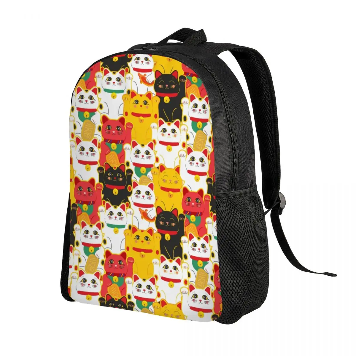 Maneki Neko Waving Backpack for Girls Boys Lucky Cat Japanese Charms College School Travel Bags Bookbag Fits 15 Inch Laptop