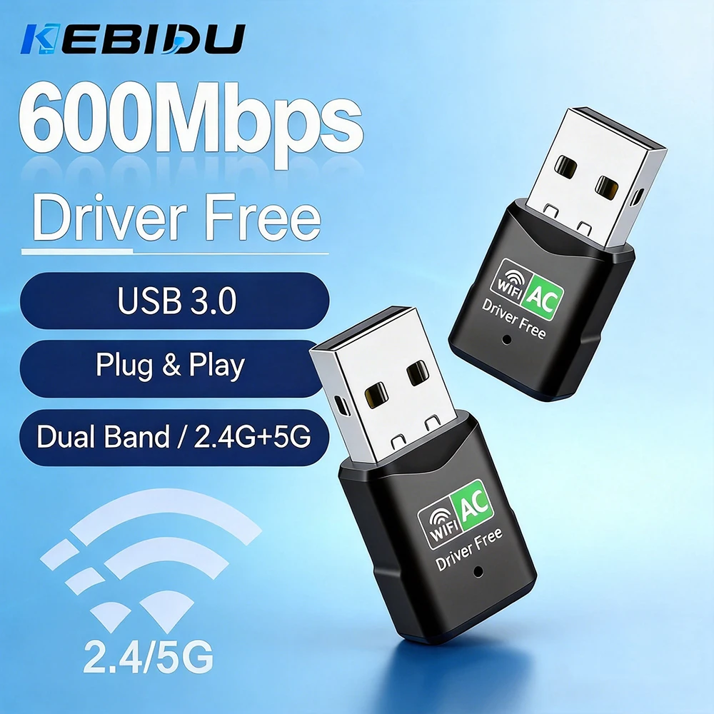 

KEBIDU 600Mbps Dual Band Mini USB WiFi Adapter 2.4G 5GHz Wireless Network Card Driver Free For Desktop Laptop Win 10 Win 11