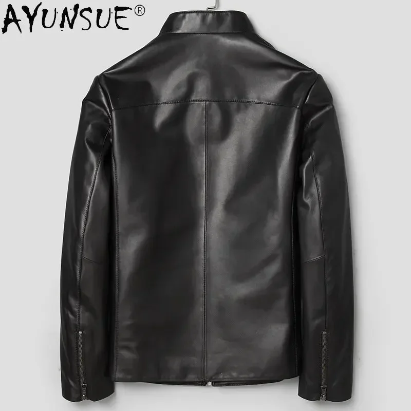 Spring Genuine Leather Coat Men Pure Sheepskin Stand Collar Casual Short Jacket Single Natural Business Coats FCY4749