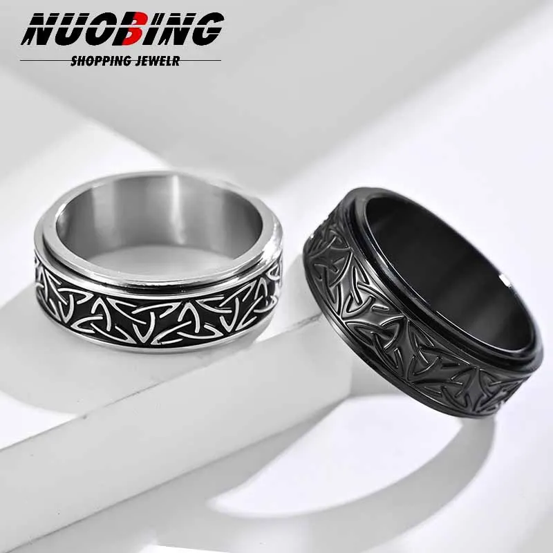 8MM Nordic Pirate Totem Celtic Titanium Steel Retro Casual Sports Men's and Women's Ring Compression Resistant Jewelry Rotatable