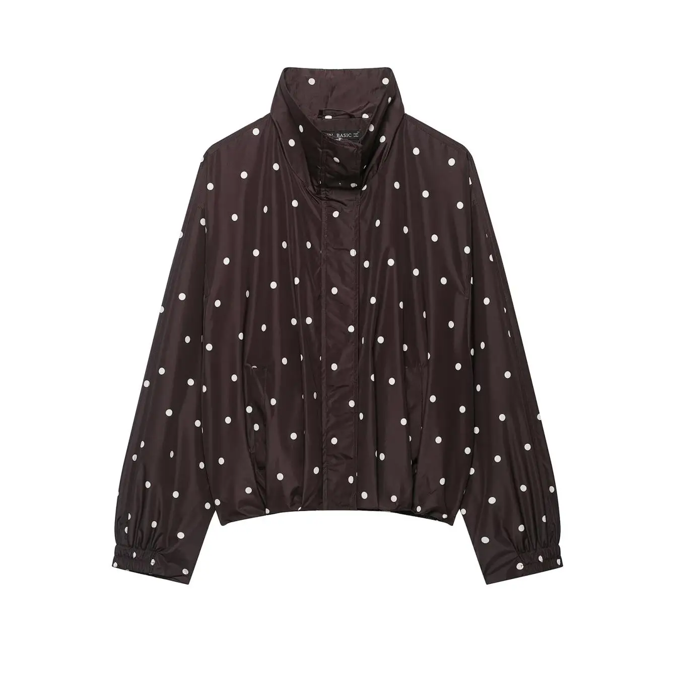 TFMLN Vintage Polka Dot Crop-Jacke für Damen, schicker Stehkragen, Fronttasche, lässiger lockerer Mantel, Herbst-High-Street-Jacke – Detail 2