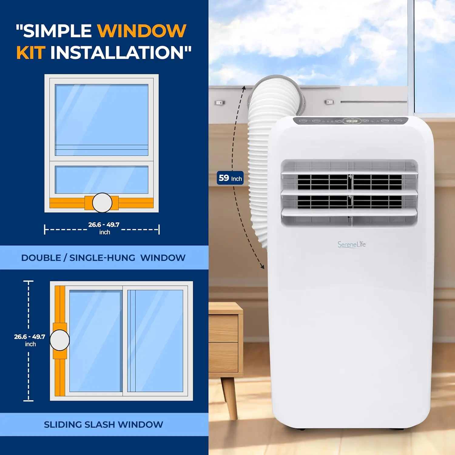 SereneLife Small Air Conditioner Portable 12,000 BTU with Built-in Dehumidifier + Heat - Portable AC unit for rooms up to 550 sq