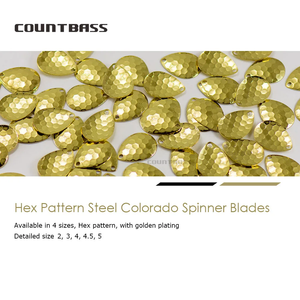 Countbass 50pcs Size 2-5 Gold Plating Steel Colorado Spinner Blades Hex Pattern Premium Quality Tackle Craft view 2