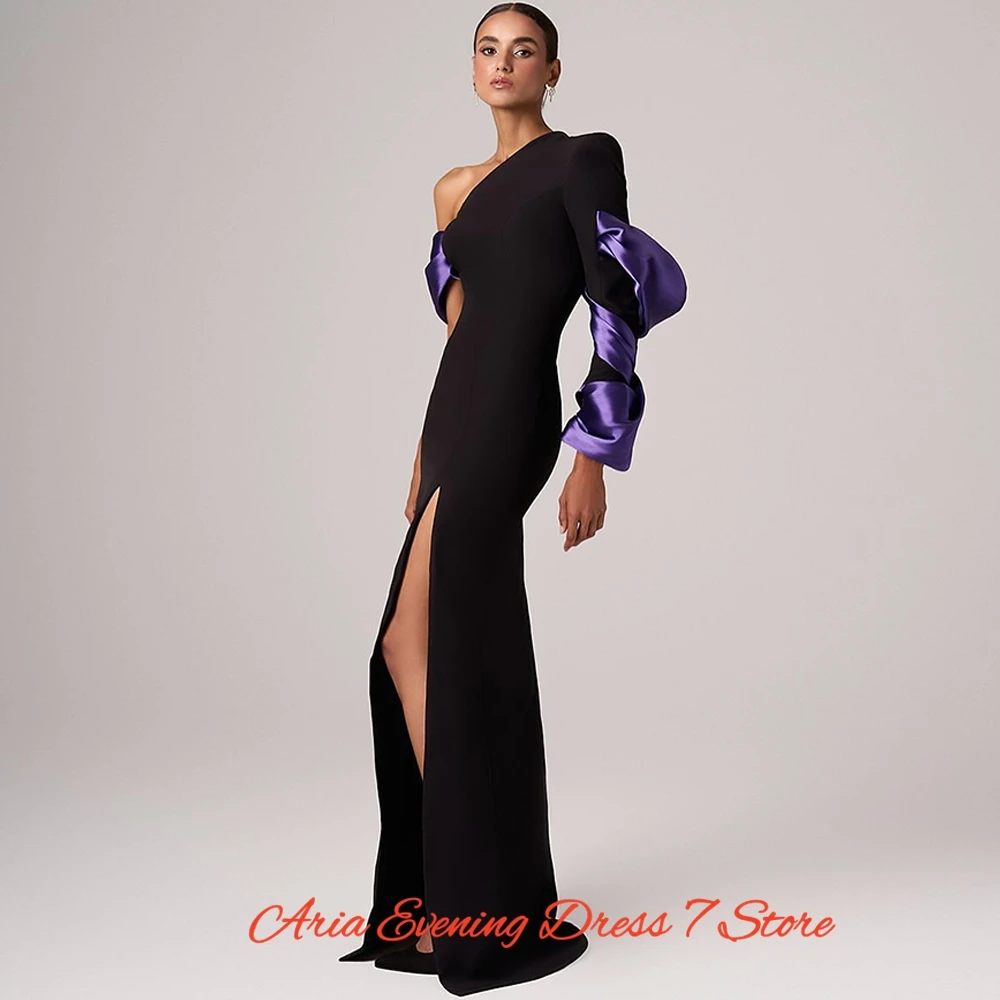 Vestidos de noche personalizados de un hombro de sirena de Jersey simple Vestidos de fiesta de manga larga delicados Vestidos de novia con abertura frontal sexy