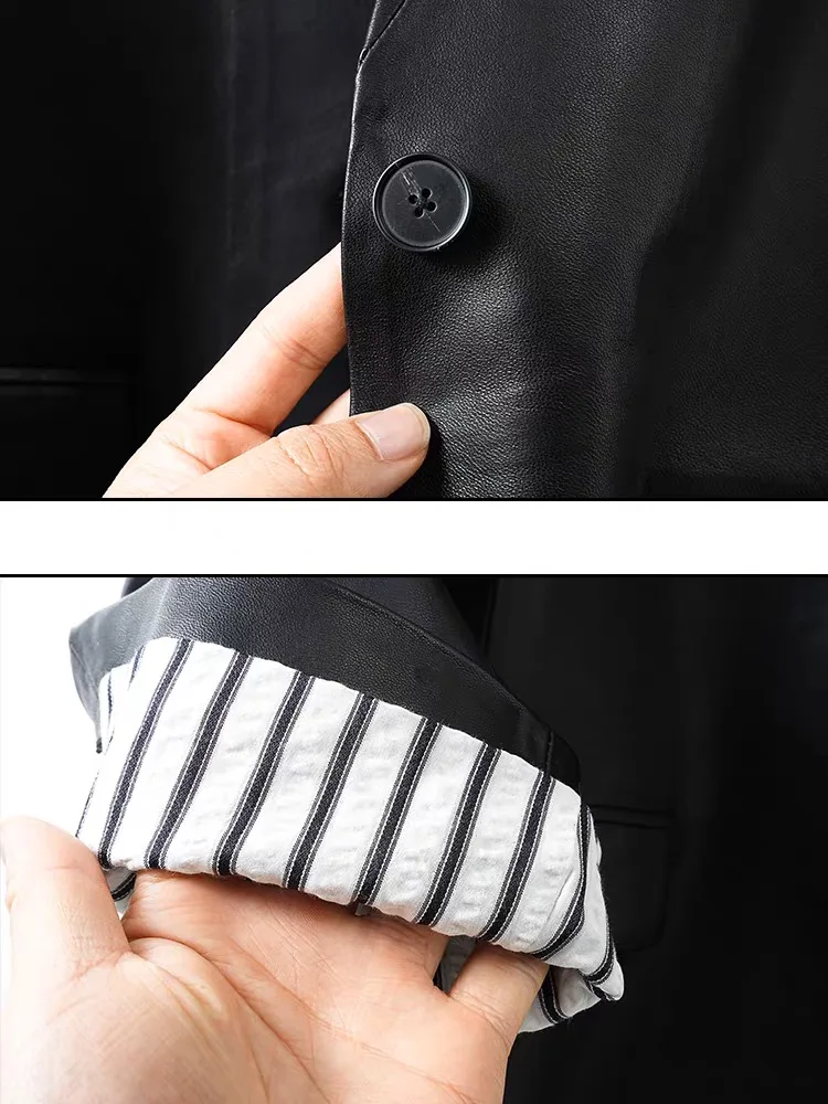 Abito in pelle cerata a olio per donna 2025 Cappotto invernale in vera pelle di pecora nera Giacca con tasca ribalta divisa sul retro Blazer Feminino
