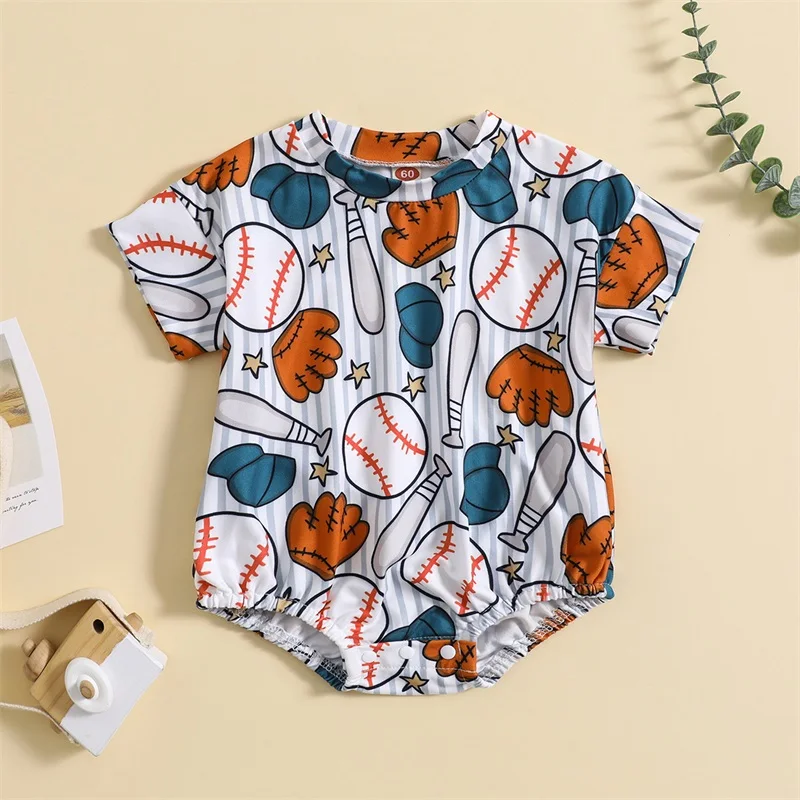 

Baby Boy Girl Baseball Outfit Short Sleeve Romper Oversized Crewneck Bodysuit Baseball Season Clothes