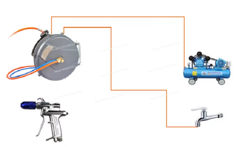 ​​8-10M Dual-Channel Water/Air Mixing Hose Reel, Auto-Retractable Telescopic Winder for Automotive & Industrial Use​​