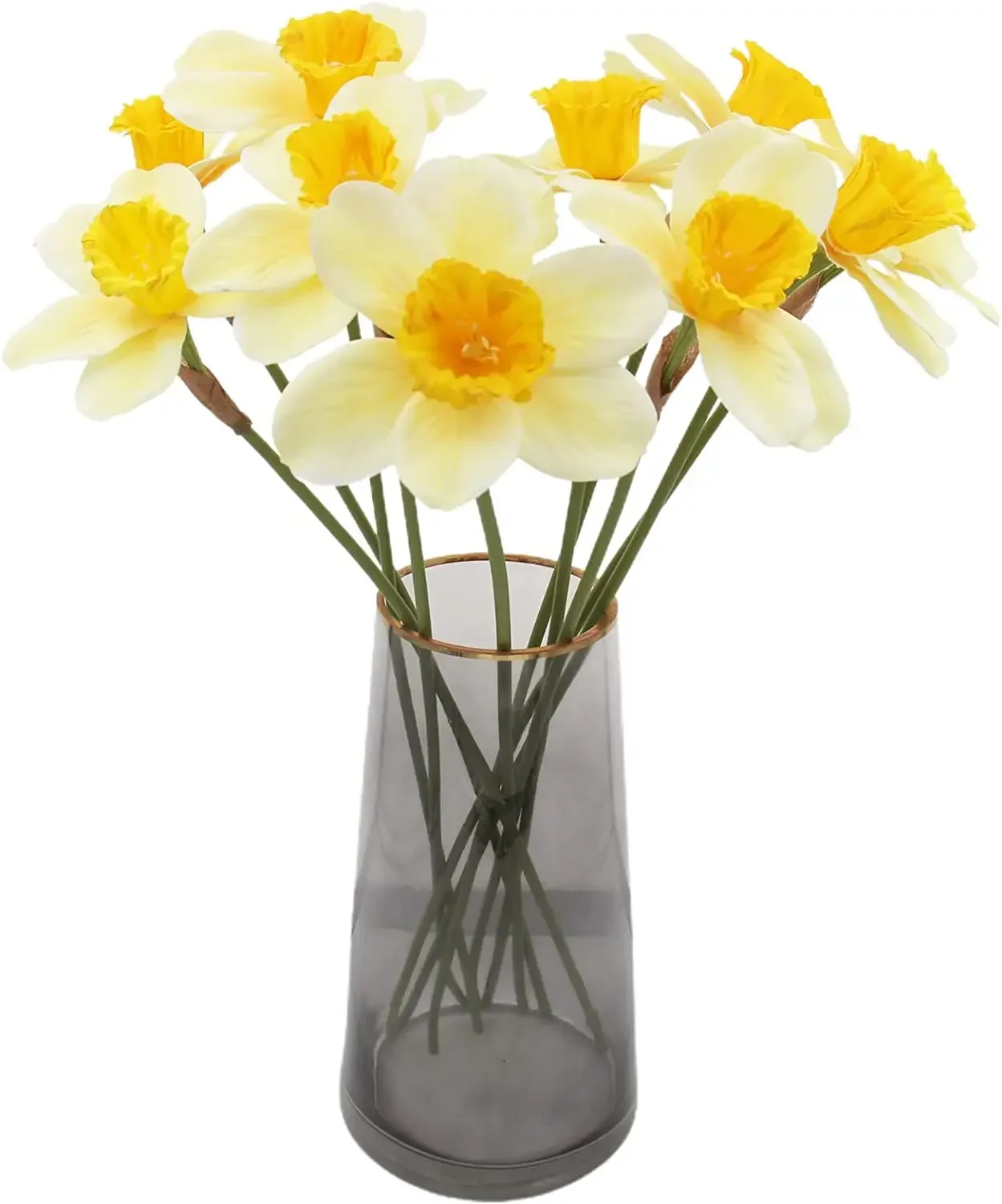 10 Pcs Artificial Daffodil Flowers Real Touch Yellowe Narcissus Spring Flower Fake Silk Flower Arrangement(Light Yellow, 10)