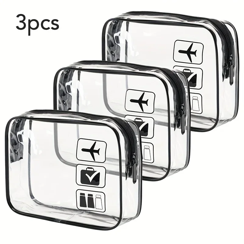 Cosmetic Pouch 3 Pcs Clear Toiletries Bags Carry On Airport Airline Compliant Bag Toiletry Bag Convenient Travel Toiletry Bag Fa