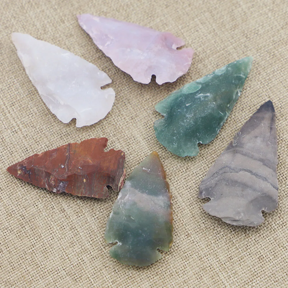 Hot Natural Stone  Women Men Raw Ore Gems Indian Agates Charm Pendants for Necklace Jewelry Arrow Head Rough Healing Point  6pcs