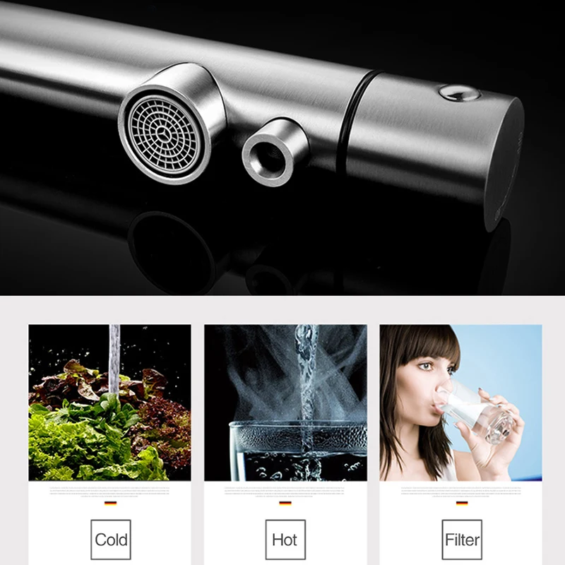 Imagem -04 - Asras Escovado Torneira da Cozinha 304 de Filtro Água Potável Quente e Fria com Pistola Água Quente em Torneira Aço Inoxidável