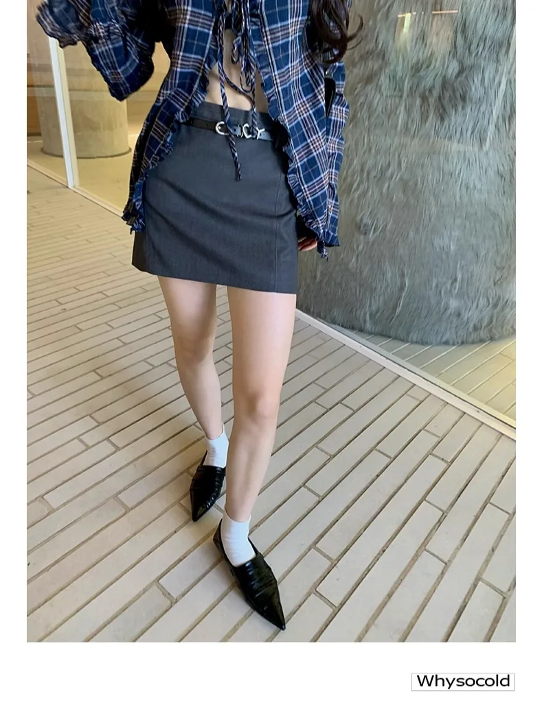 

Faionable High Waist ort Skirt with Wool Design Simple Commute Casual Versatile Personali Brief Wraparound Skirt