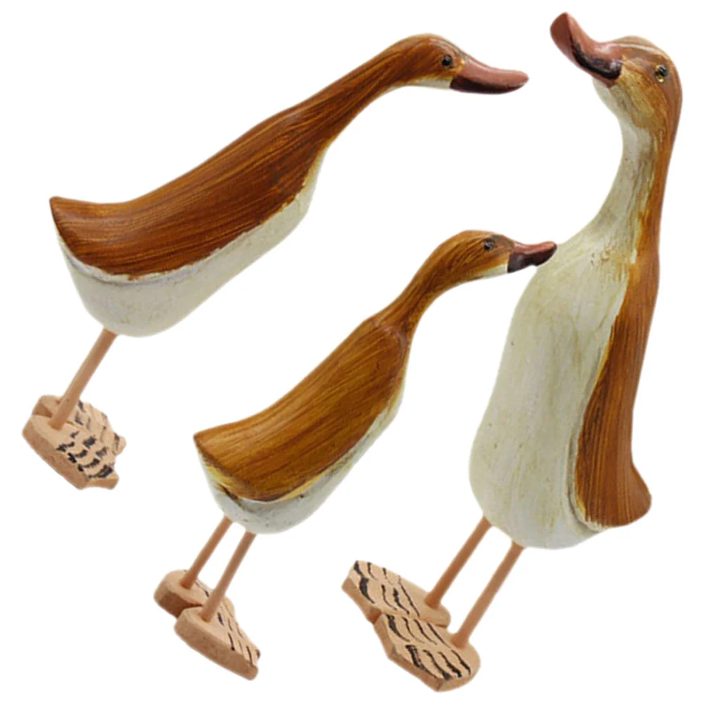 3 Pcs Wood Animal Figurine Small Statue Craft Duck Home Decor Wooden Sculpture Desktop