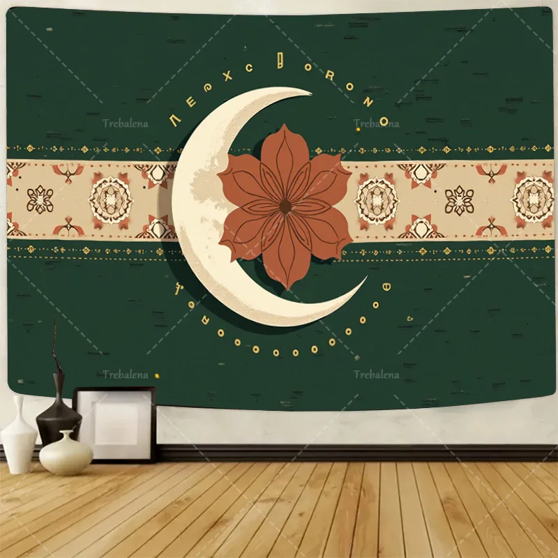قطعة واحدة من نسيج الحائط بوهو شيك على شكل هلال وقمر ولوتس لديكور الغرفة البوهيمية