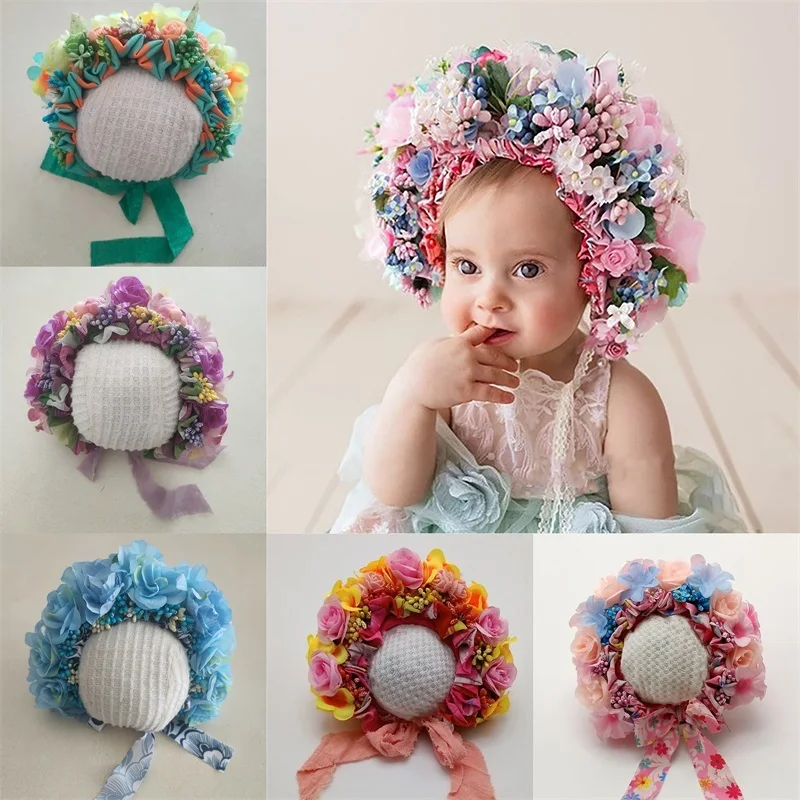 LazyChild 2023 New Romantic Wreath Cute Flowers Florals Hat neonato fotografia puntelli cappello colorato fatto a mano con cofano