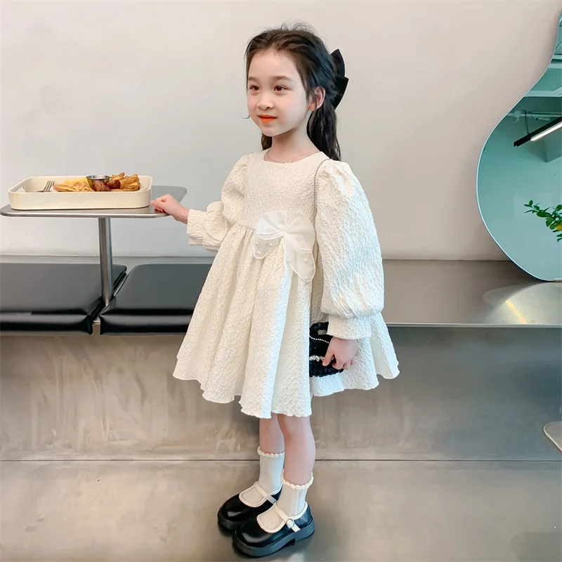 

Spring Fall 2024 Children's Sweet style Bow Pearl Princess Dress Dresses for parties and weddings for kids ages 2-8 Years Kids