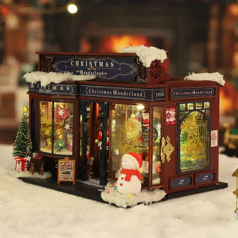

DIY Miniature Model Kit Dollhouse 3D Puzzle Dollhouse With LED Light Xmas Handmade Gifts Wooden Christmas Wonderland Cottage