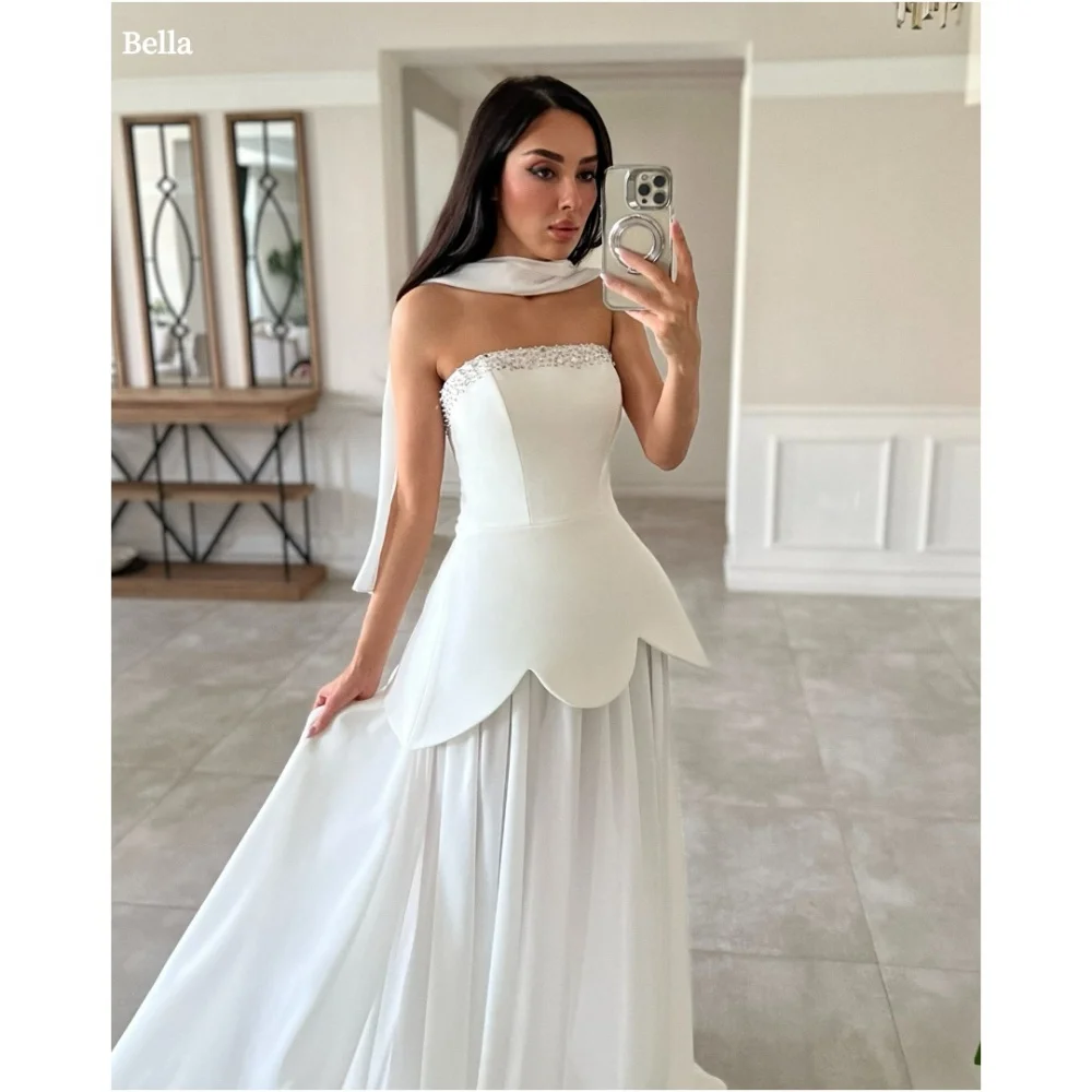 

Bella Customized Glitter Two-Piece Set robes de soirée Long Silk Scarves Evening Dresses Strapless Floor-Length Wedding Dress