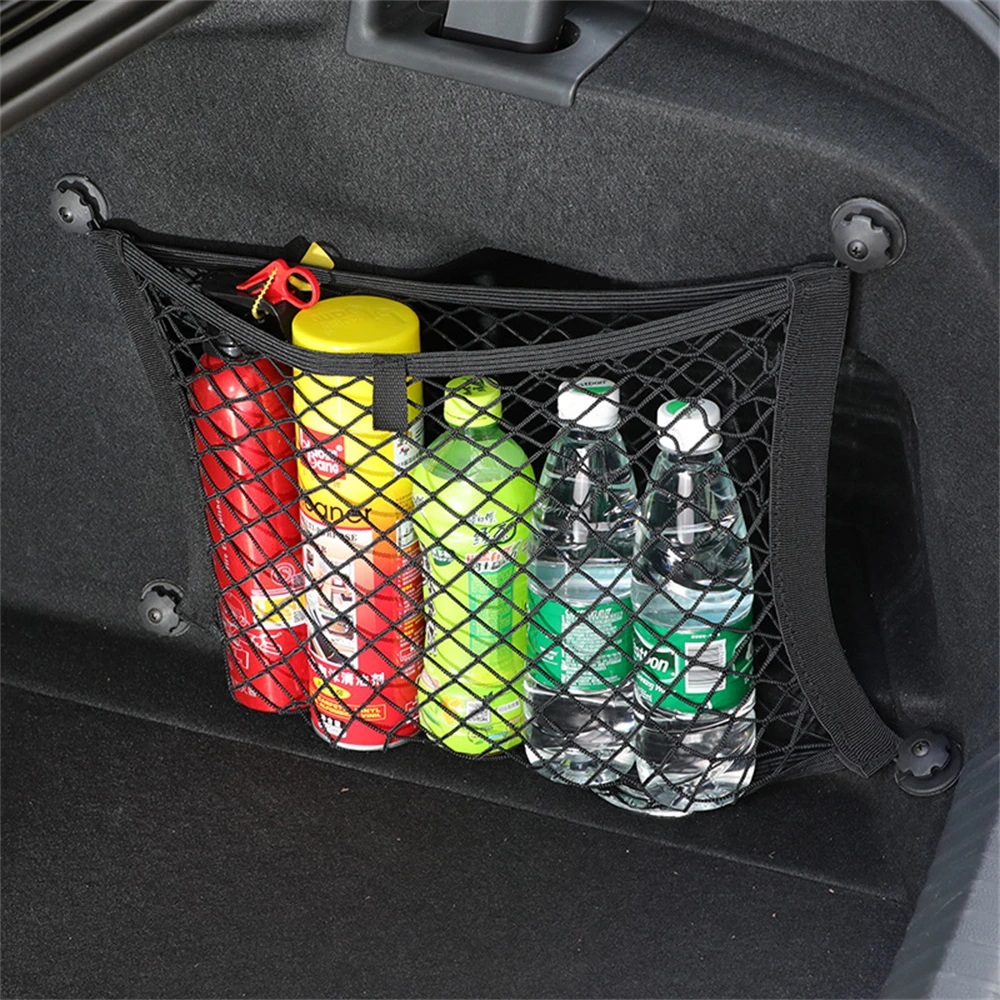 30x25cm Car Back Rear Trunk Pocket Net Seat Elastic String Net Magic Sticker Mesh Storage Bag Seat Back Drink Holder Tissue Net