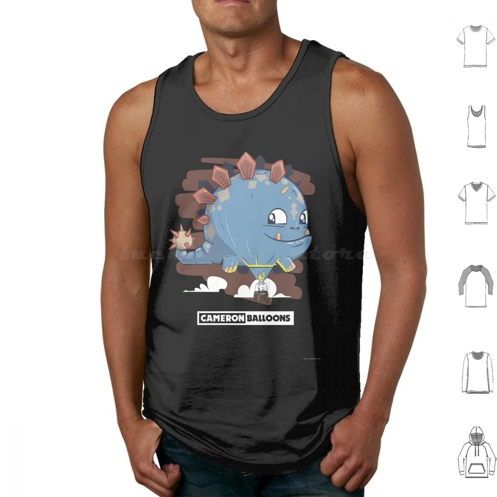 Stan The Stegosaurus Hot Air Balloon-White Tank Tops Vest Sleeveless Stegosaurus Creature Dino Cartoon Hot Air Balloon