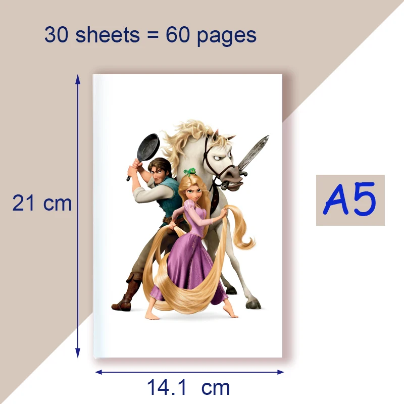 Cuaderno A5 con encuadernación de hilo, dibujos animados, Rapunzel, enredados, Disney, Princesa, Anime, película, estética, papelería, escritura,