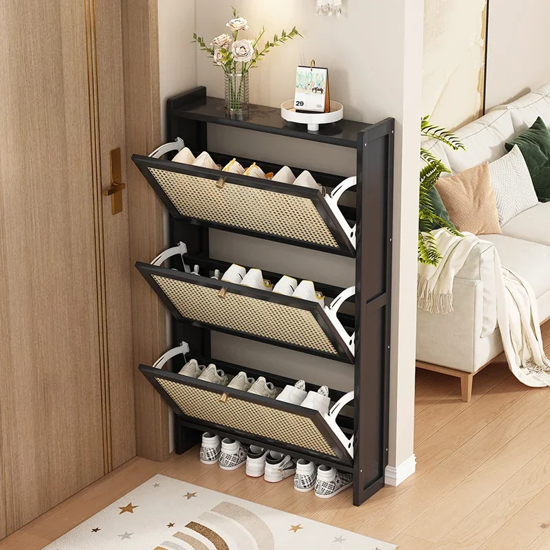 Rotating Shoe Cabinet Ultra Thin Solid Wood Small Narrow Entrance Cabinet Storage Simple Shoe Rack Sapateira Home Furniture