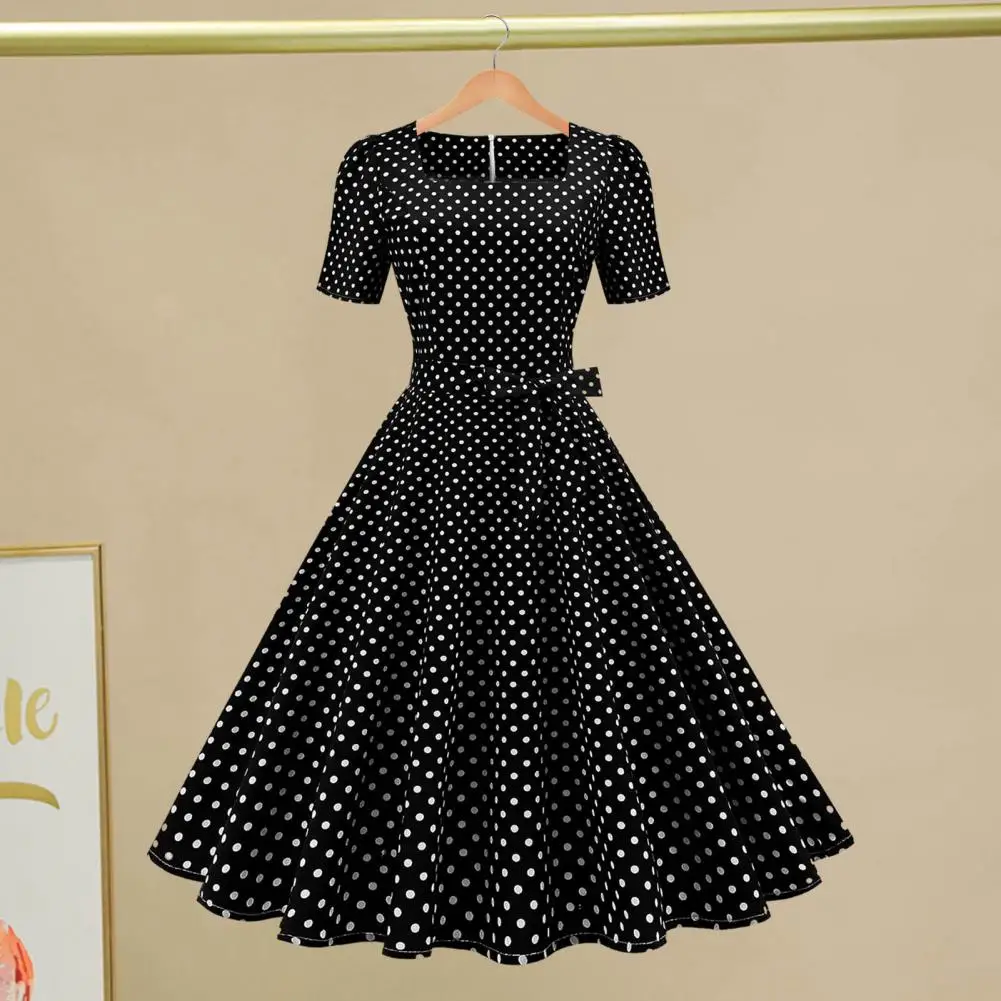 

Vintage Polka Dot Women Dress Classic Movie Style Square Collar Lady Dress Elegant Timeless Retro Design Party Dress